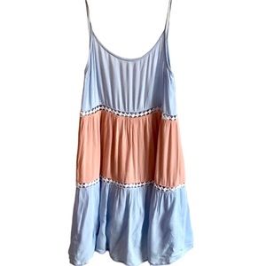 Tiered blue and peach sundress.